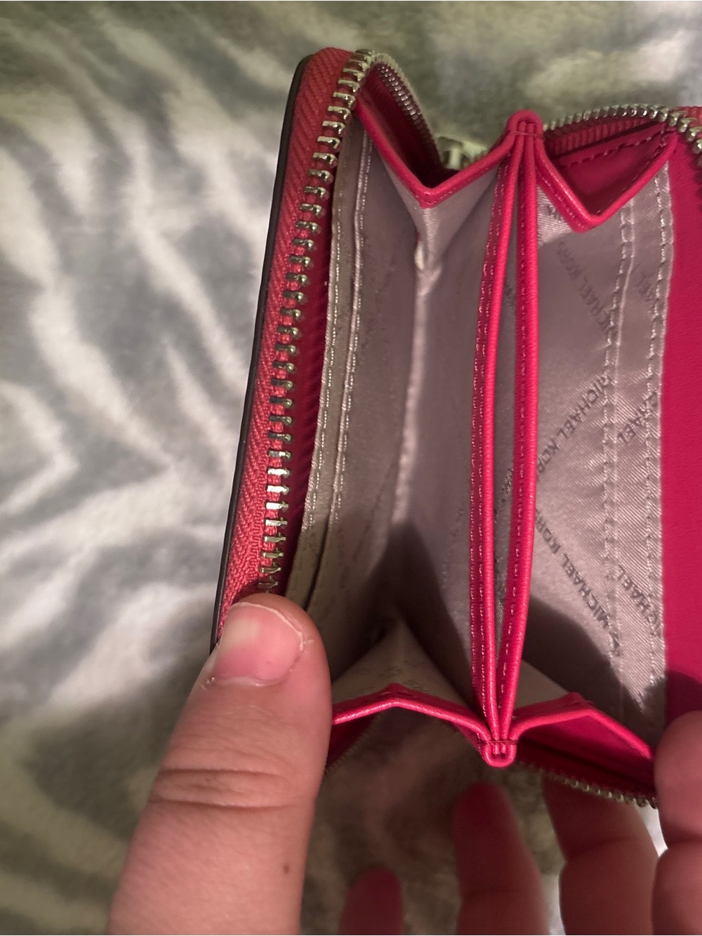 Michael Kors Hot Pink Leather Zip Card Wallet with Black and White Trim - Picture 2 of 3